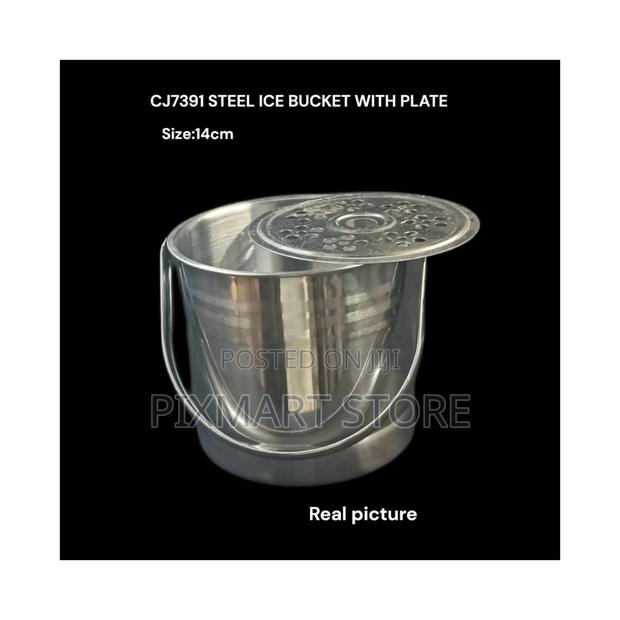 Compact Stainless Ice Bucket With Plate for Drinks, 1.5 Litres