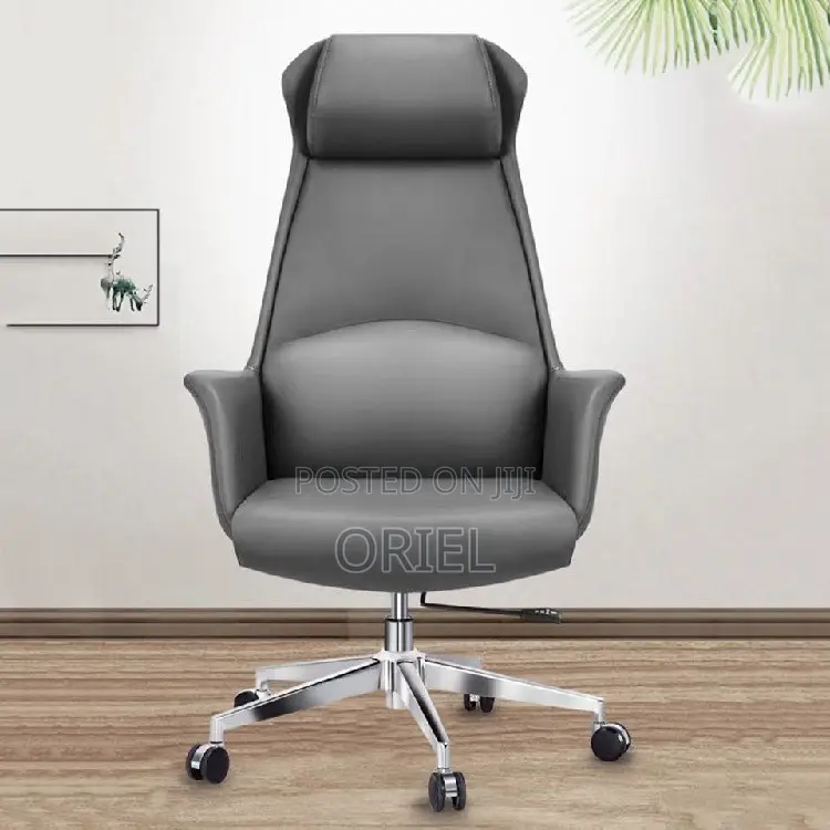 Office Chair : Executive Grey Ergonomic Office Leather Chair