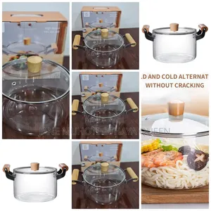 2 Wooden Handle High Boron Heavy Borosilicate Glass Cookware