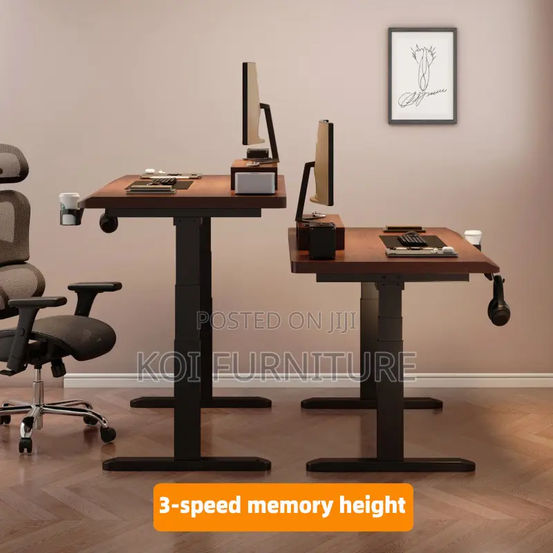 Office Desk : Toky2 1.8m Brown Modern Electric Height-Adjustable Desk