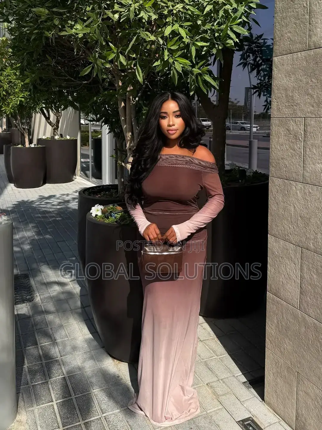 Temu Elegant Gradient Positioning Print Off-Shoulder Dress