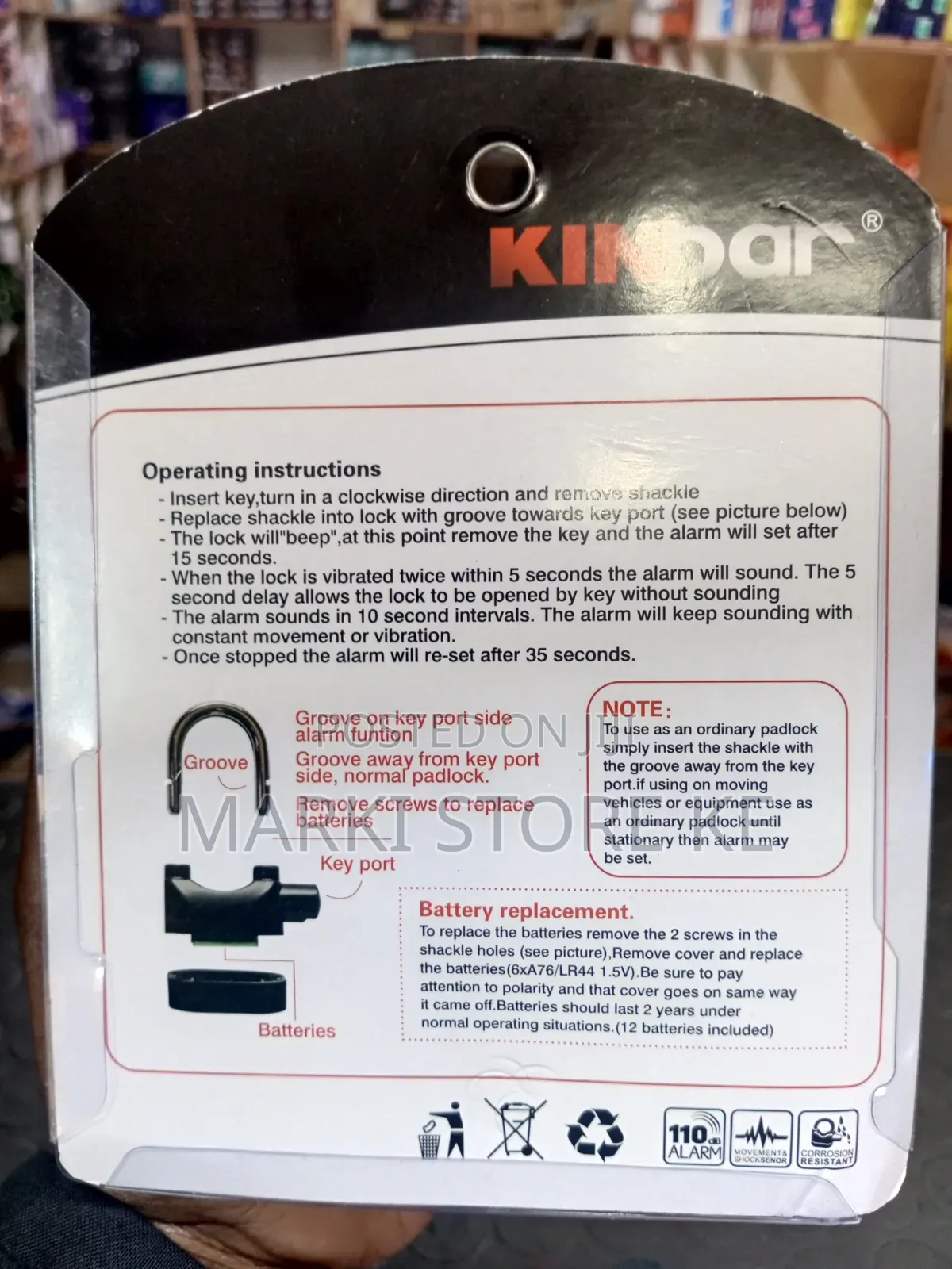 Kinbar Alarm Padlock/Anti Theft Alarm Lock