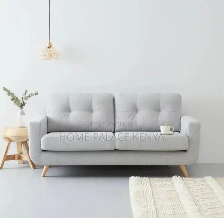 Home Sofa: 2 Seater Fabric Sofa With Wooden Legs