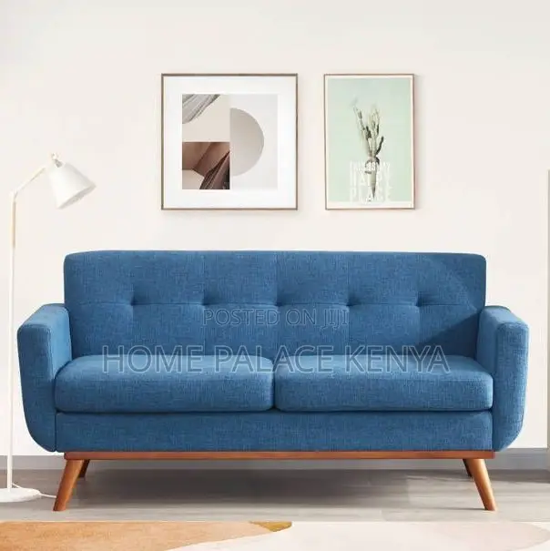 Home Sofa: 2 Seater Fabric Sofa With Wooden Legs