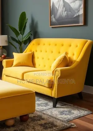 Home Sofa: 2 Seater Fabric Sofa With Wooden Legs