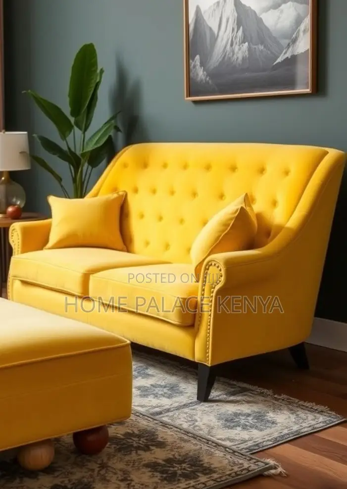 Home Sofa: 2 Seater Fabric Sofa With Wooden Legs