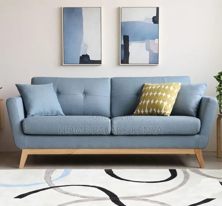 Home Sofa: 2 Seater Fabric Sofa With Wooden Legs