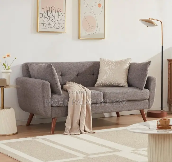 Home Sofa: 2 Seater Fabric Sofa With Wooden Legs