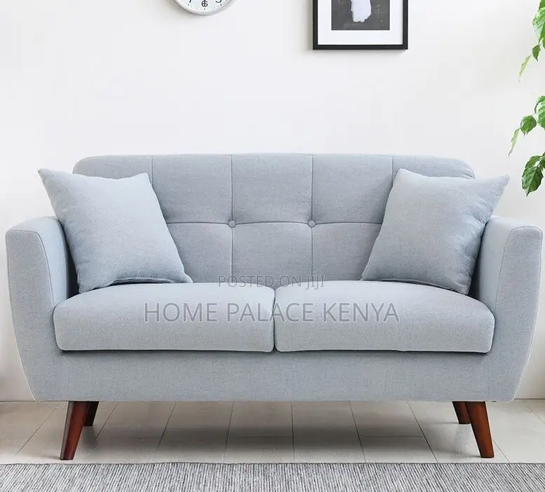 Home Sofa: 2 Seater Fabric Sofa With Wooden Legs