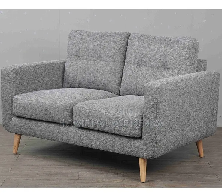 Home Sofa: 2 Seater Fabric Sofa With Wooden Legs