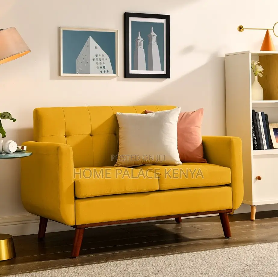 Home Sofa: 2 Seater Fabric Sofa With Wooden Legs