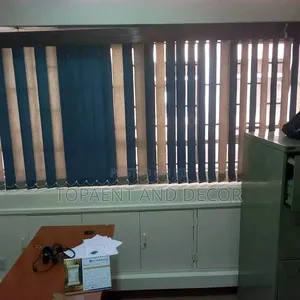 Blue With Beige Office Window Curtains