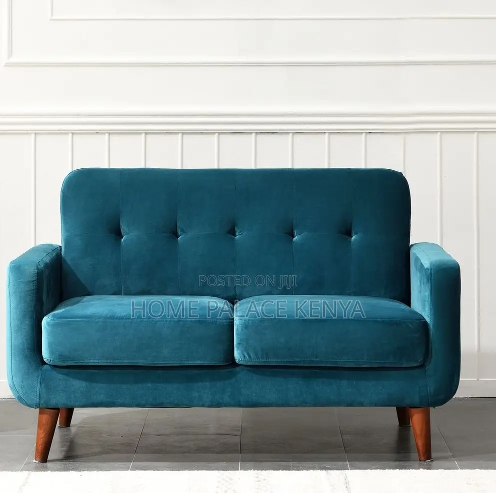 Home Sofa: 2 Seater Fabric Sofa With Wooden Legs