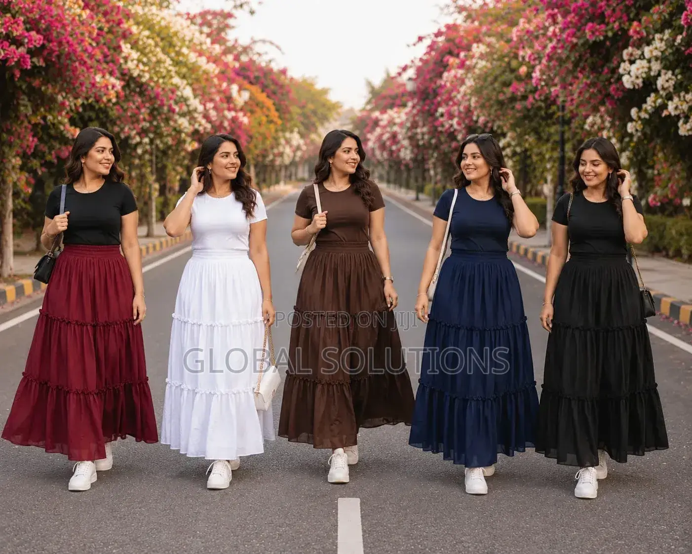 Tiered Boho Maxi Skirt With a High Waist and a Flowy, Pleated Design