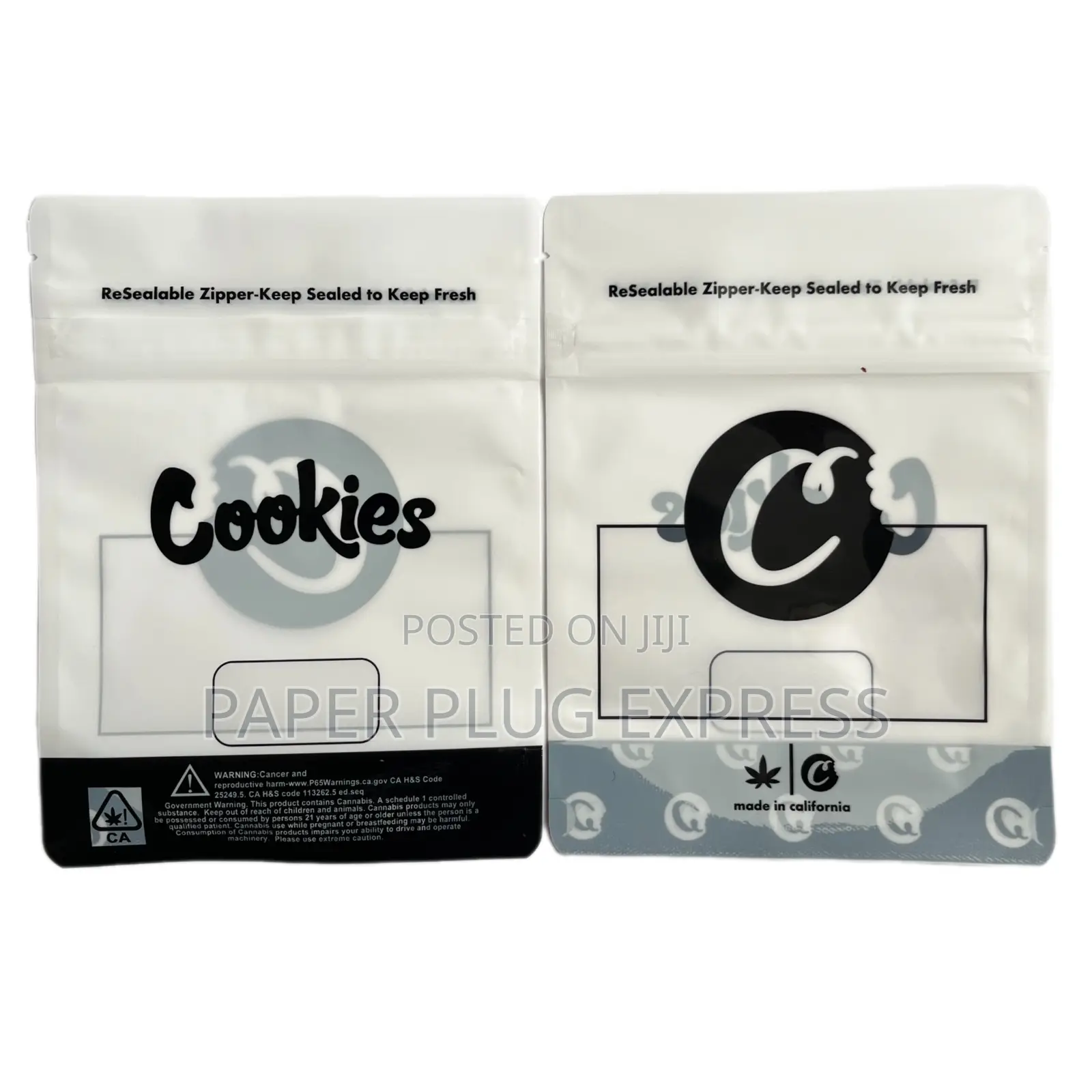 Cookies White Mylar Ziplock Smell Proof Bag - 28g (100pcs)