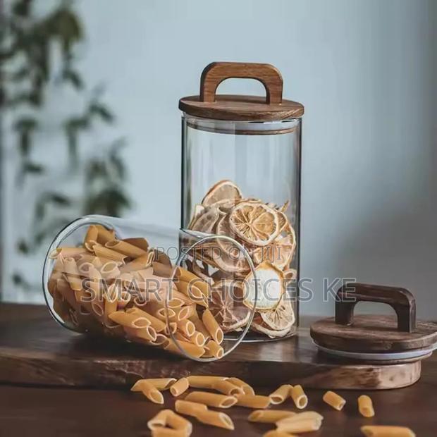 4pcs Airtight Glass Jars With Elegant Wooden Lids - thumbnail 3