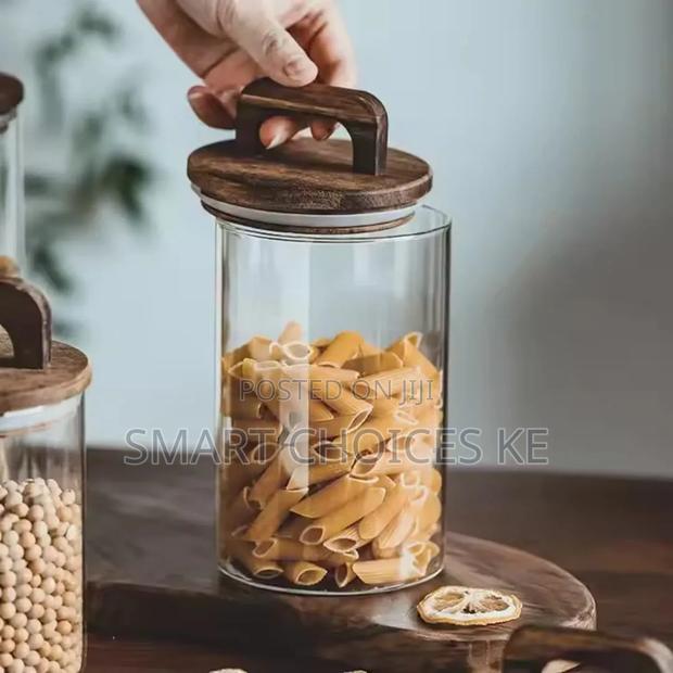 4pcs Airtight Glass Jars With Elegant Wooden Lids - thumbnail 5