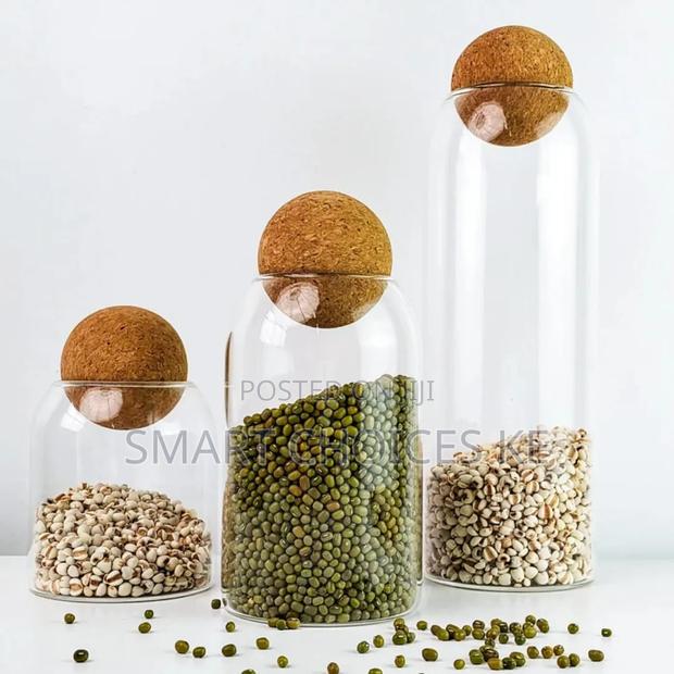 3pc Glass Storage Jars With Cork Lids - thumbnail 4
