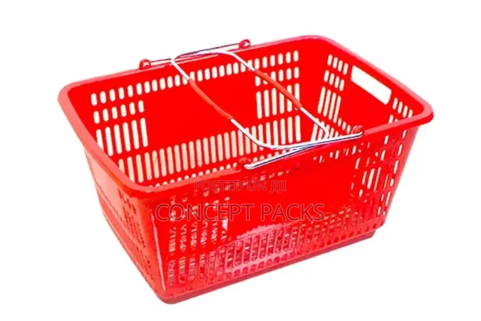 Red 30l Plastic Shopping Basket, Metallic Handles