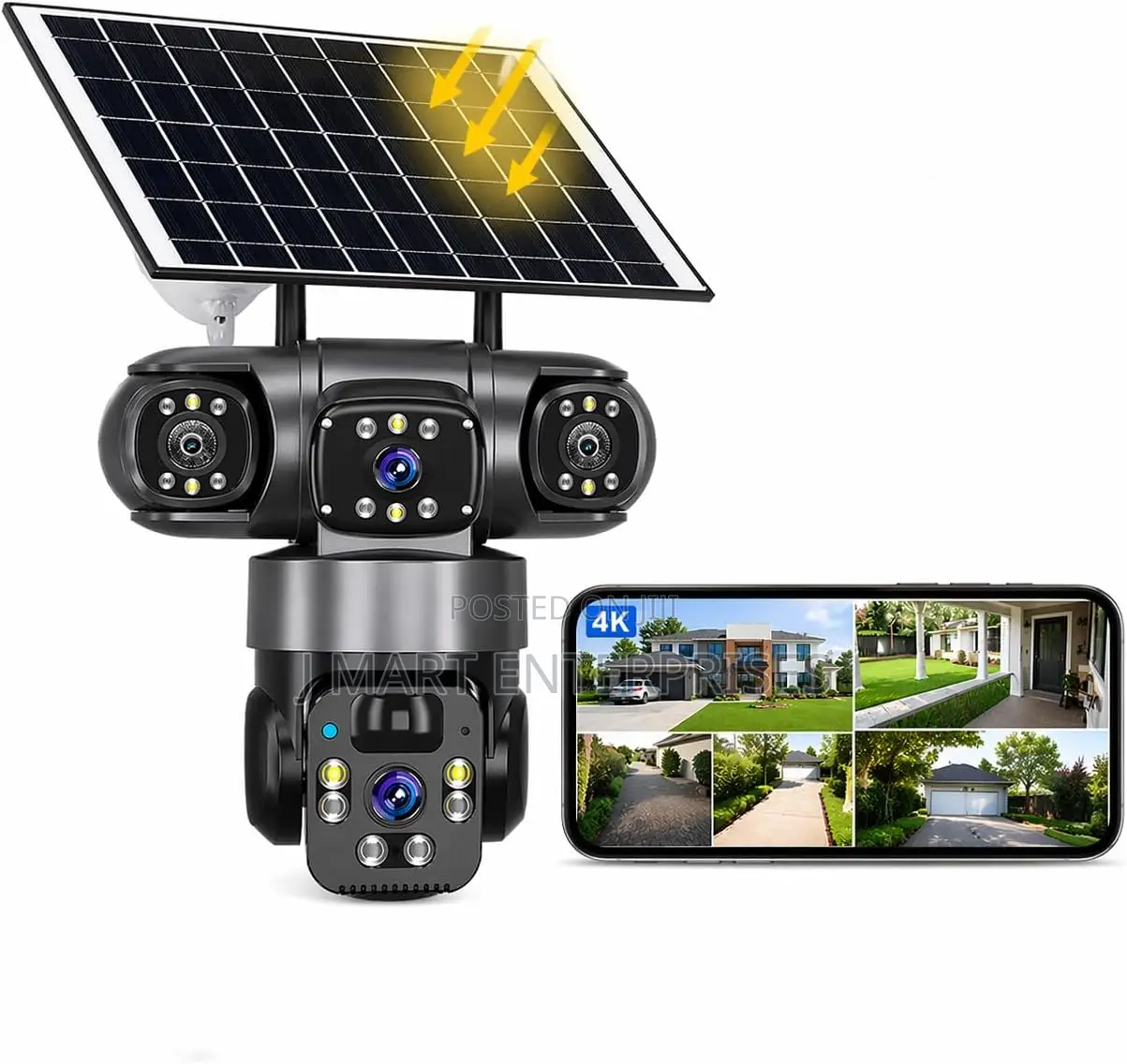 V380 Pro Wireless Solar Security Camera System Three-Lens 360°