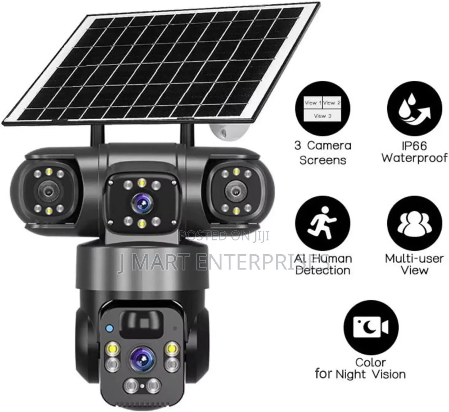 V380 Pro Wireless Solar Security Camera System Three-Lens 360°