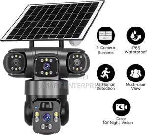 V380 Pro Wireless Solar Security Camera System Three-Lens 360°