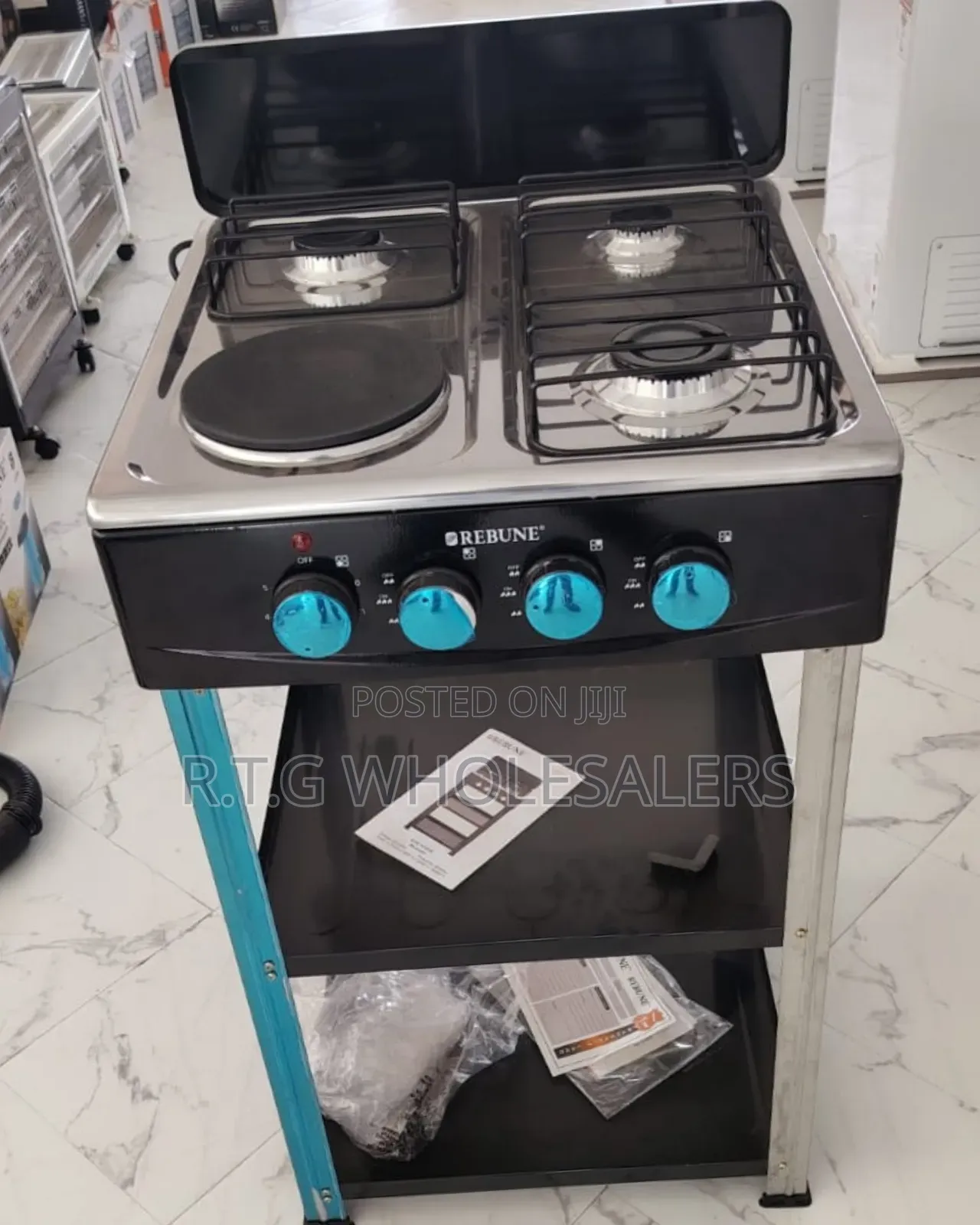 Rebune 3 Gas + 1 Electric Burner Standing Stove With Shelves