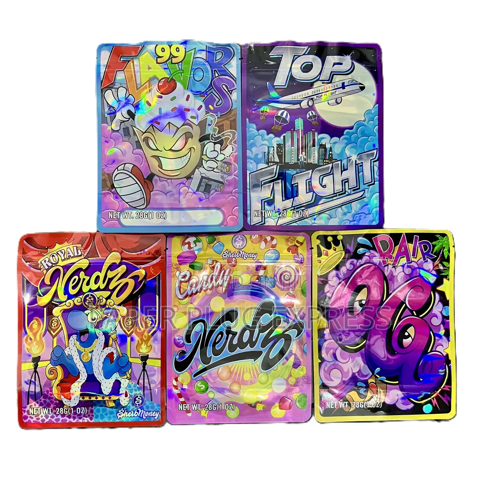 Top Flight Mixed Designs -Mylar Ziplock Smell Proof Bag - 28g (100pcs)