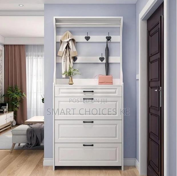 White Narrow Shoe Cabinet With Hanger for Entryway Freestanding