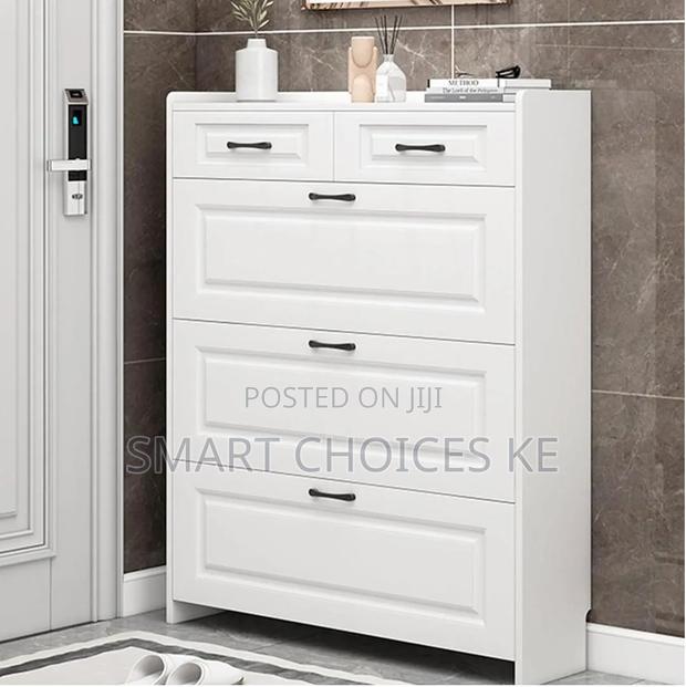 White Narrow Shoe Organizer Cabinet for Entryway, Freestanding