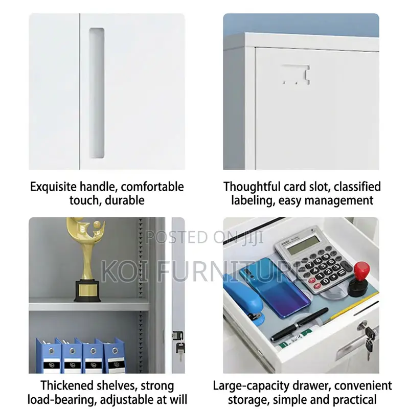 Office Cabinet : White Metallic Office Cabinet With Locking Mechanism