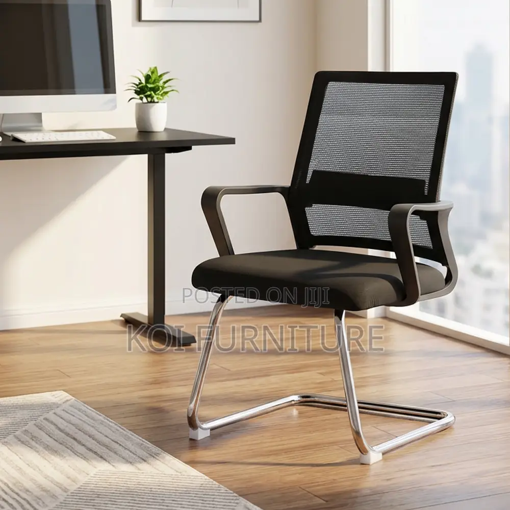Office Chair : Black Mesh Office Visitors Chair -a Chrome Sleigh Base