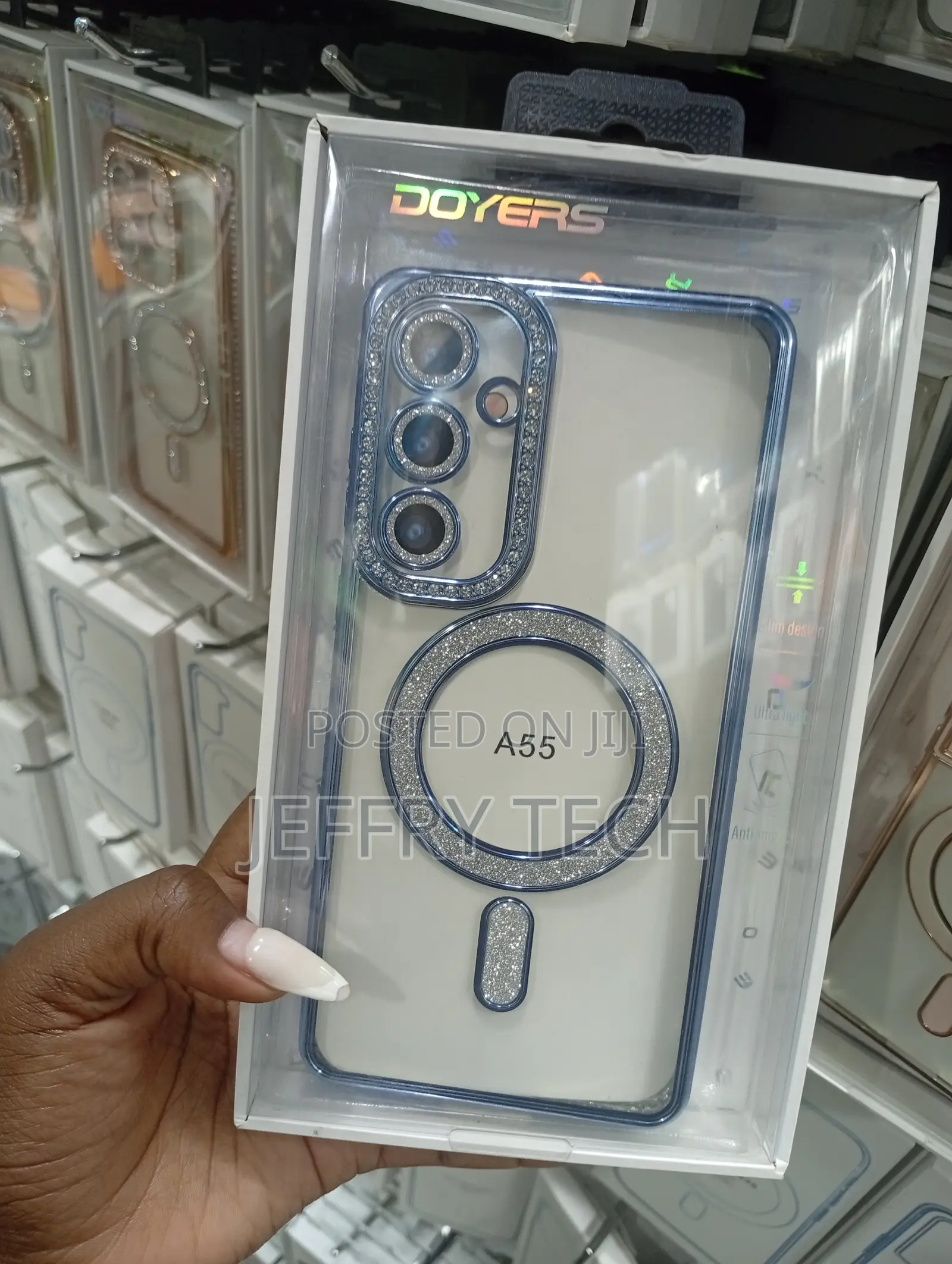 Samsung Galaxy A55 Blue Glitter Plated Magnetic Phone Case