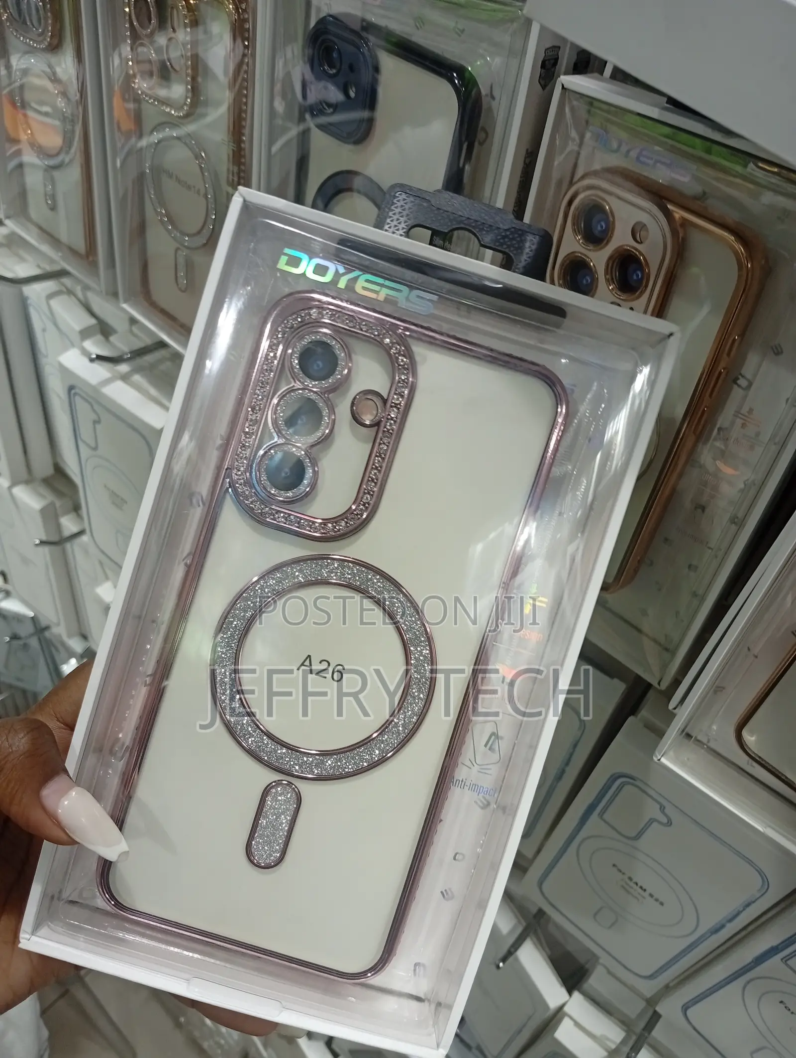 Samsung Galaxy A26 Featuring Pink Glitter and Rhinestone Accents.