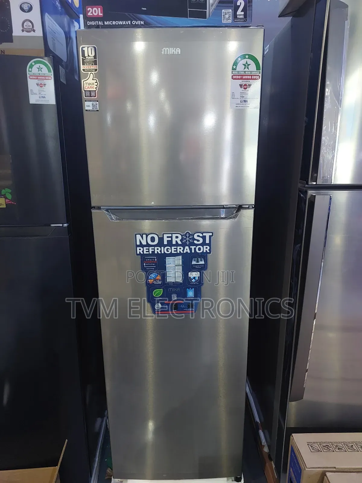 Mika Fridge 255l 2 Door Top Mount Freezer No Frost Inox Line Brush