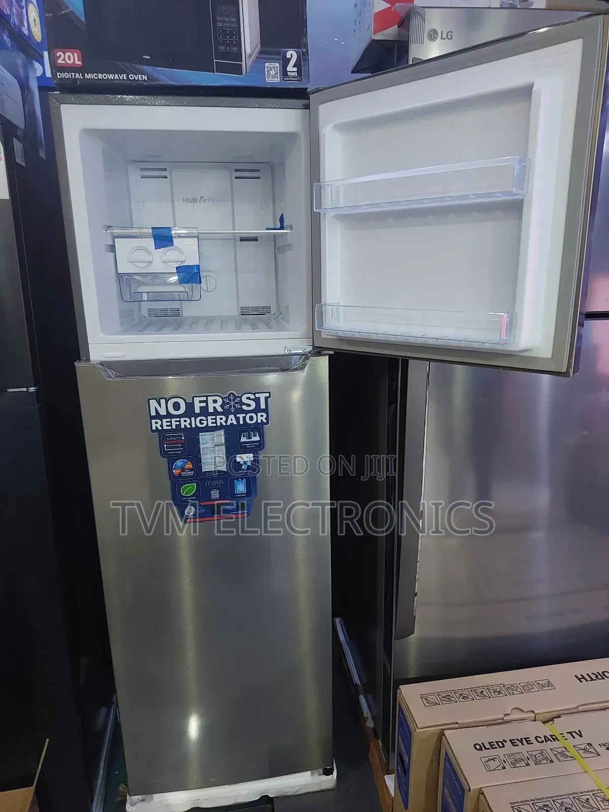 Mika Fridge 255l 2 Door Top Mount Freezer No Frost Inox Line Brush