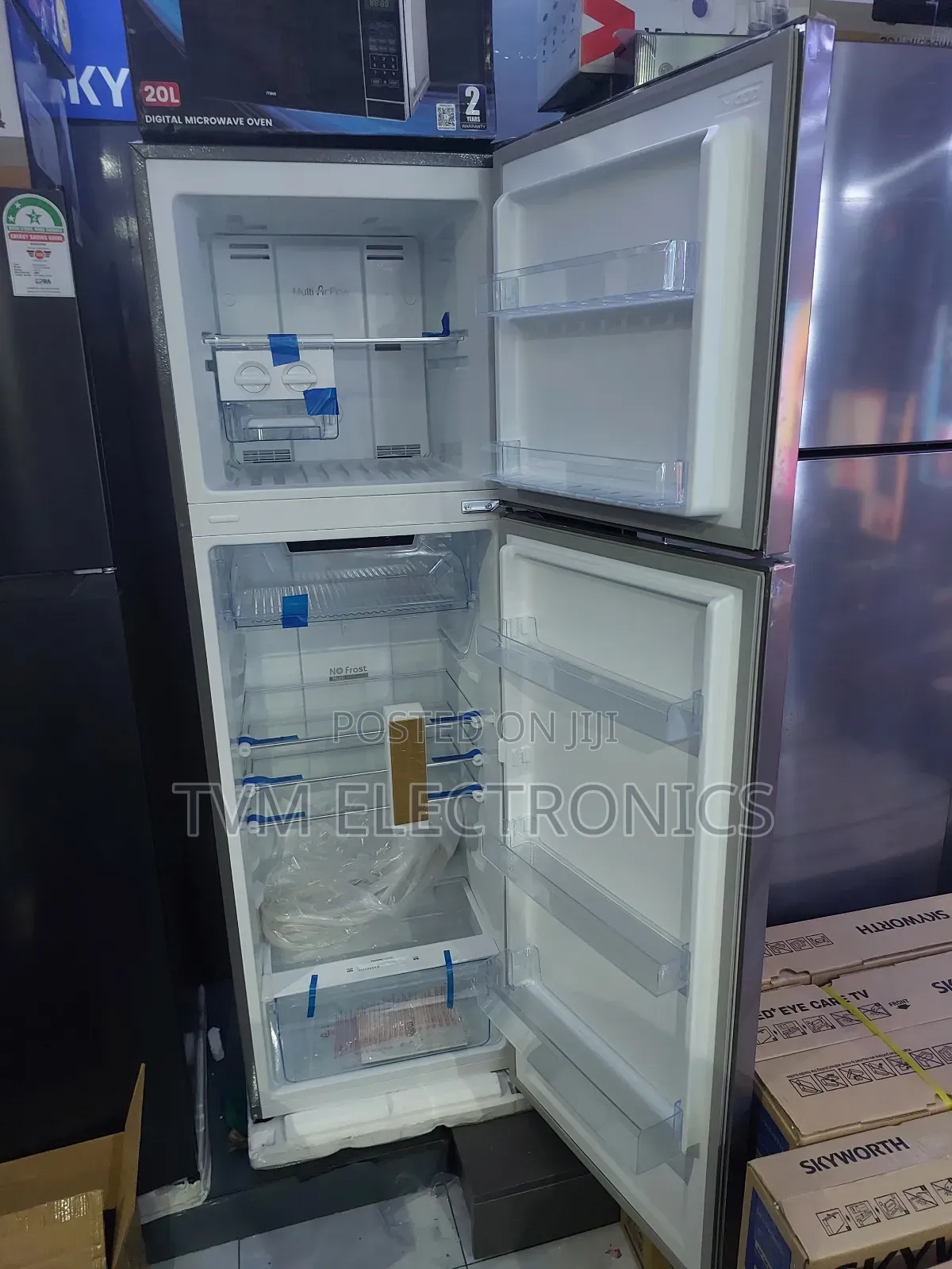 Mika Fridge 255l 2 Door Top Mount Freezer No Frost Inox Line Brush