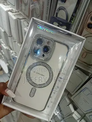 iPhone 14 Pro Max Transparent Silver Glitter Magsafe Case