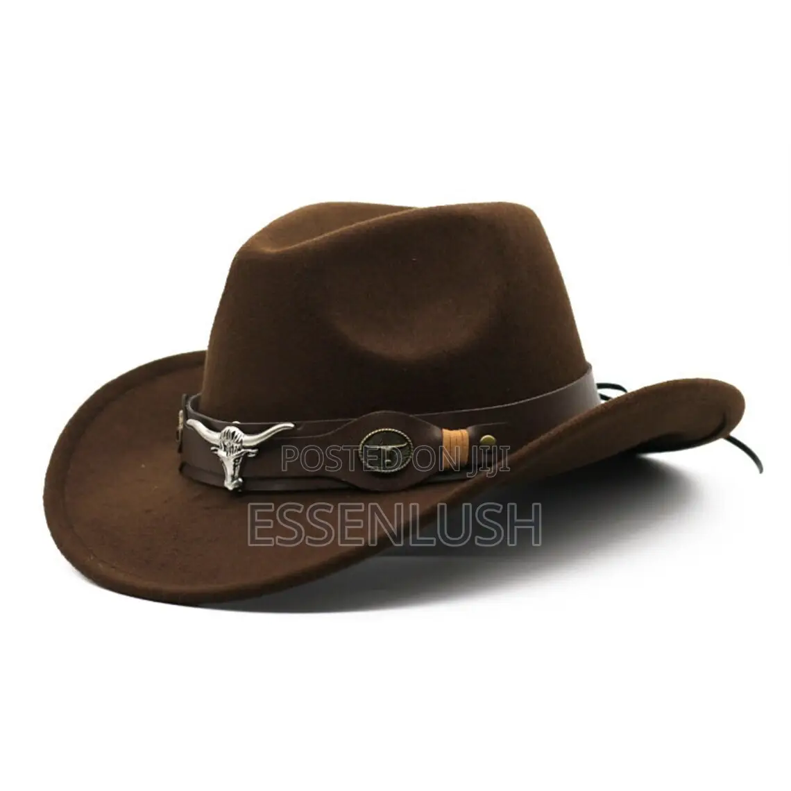 Brown Western Cowboy Hat With Longhorn Bull Skull - Unisex
