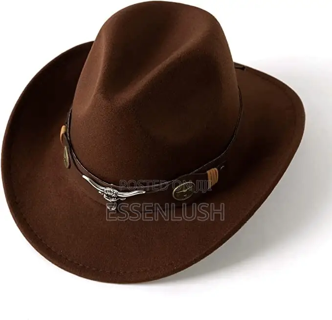 Brown Western Cowboy Hat With Longhorn Bull Skull - Unisex