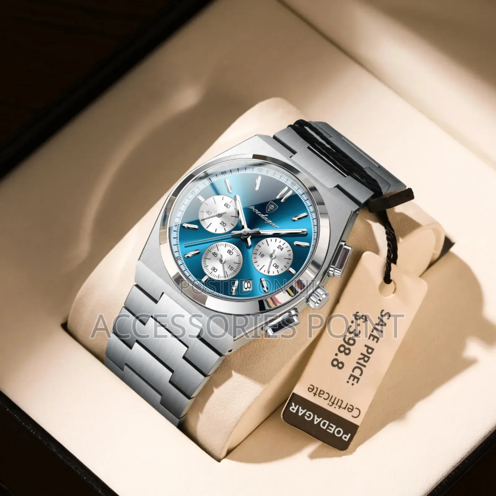 Poedagar Men Gift Watch,Stainless Steel Waterproof Chronograph,(Boxed)