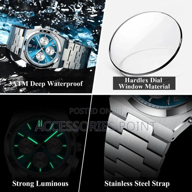 Poedagar Men Gift Watch,Stainless Steel Waterproof Chronograph,(Boxed) - thumbnail 2