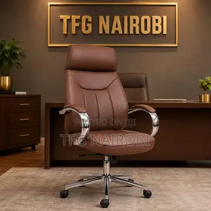 Premium Brown Leather A106 High Back Office Chair With Chrome Arms