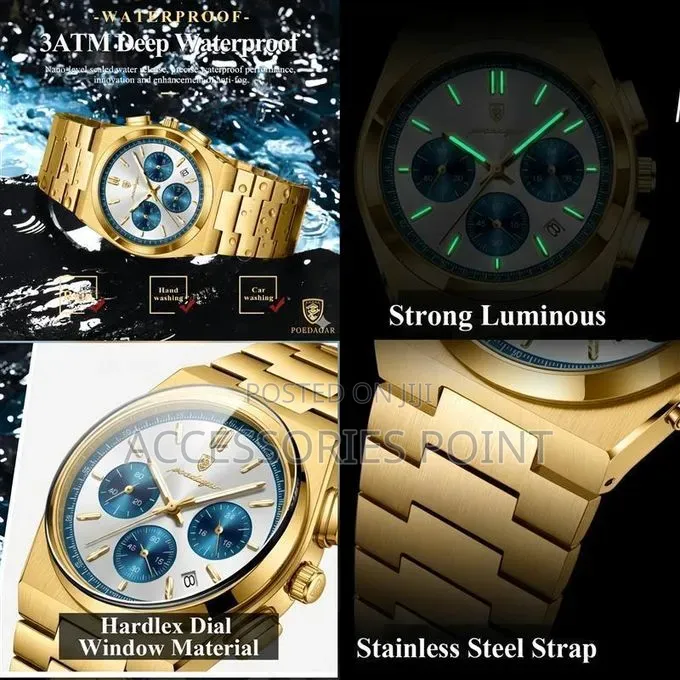 Poedagar Mens Gift Watch Stainless Steel Waterproof Chronograph(Boxed)