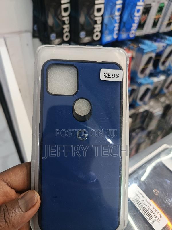 Google Pixel 5a 5g Phone Case With a Leather Navy Blue Back