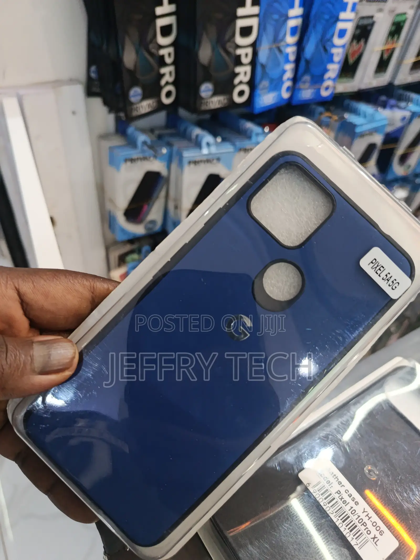Google Pixel 5a 5g Phone Case With a Leather Navy Blue Back