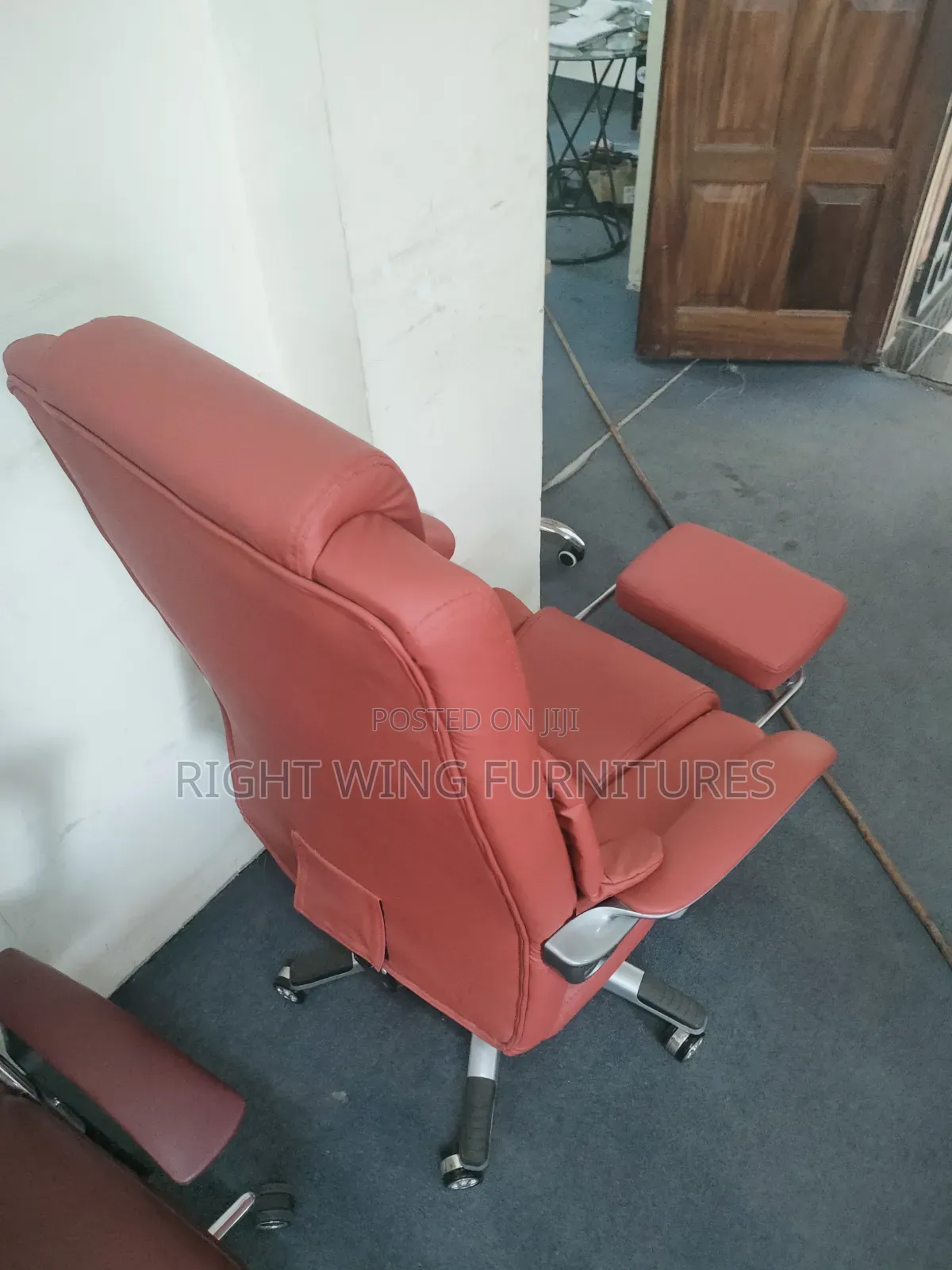 Executive Recliner Office Chair With Footrest - Red Leather