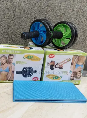 Dual Wheel Ab Roller Set Packaged With a Protective Foam Knee Pad.