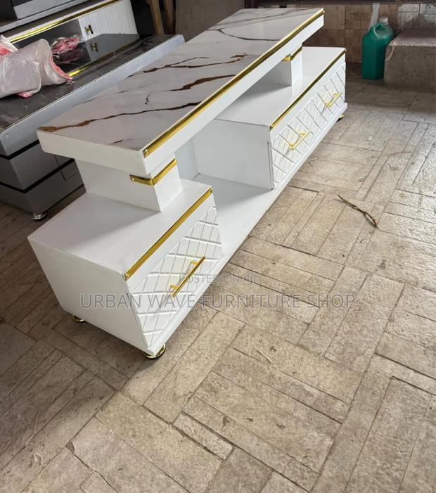 Goldish Striped Tv Stand - main view