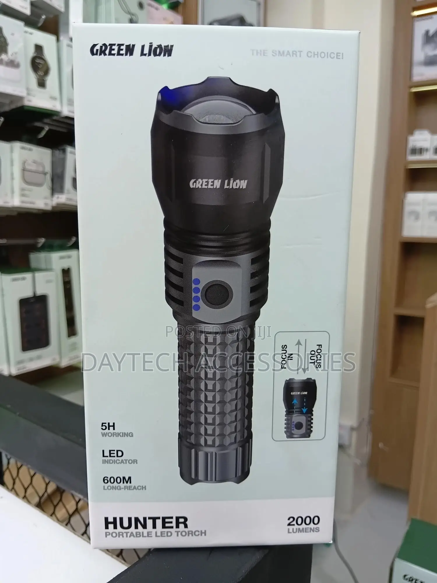 This Is a Green Lion Hunter Portable Led Torch With a 5000mah Battery.